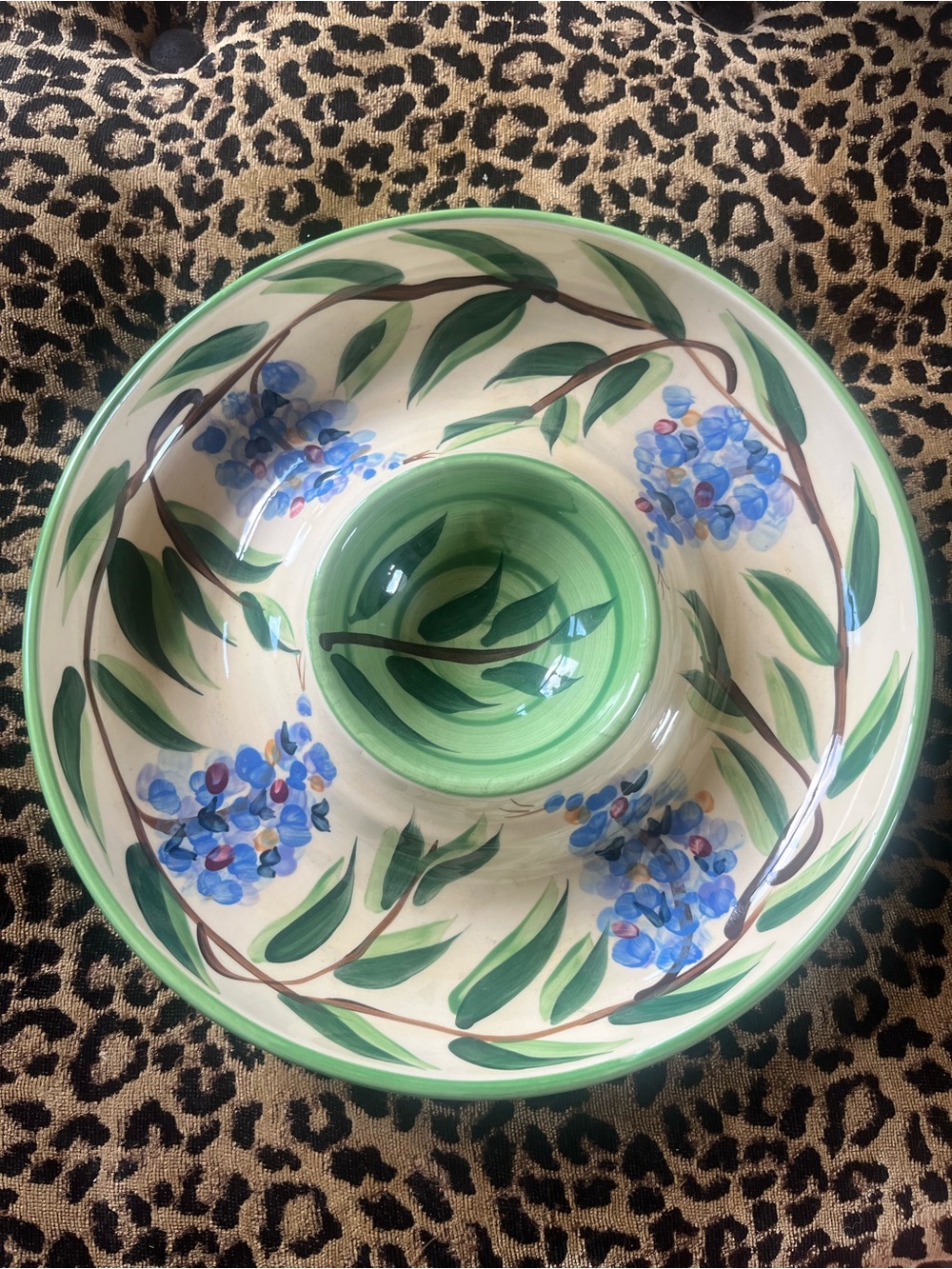 VTG Gail Pittman Wisteria Chip Dip Platter Hand Painted Ceramic Serveware 12”